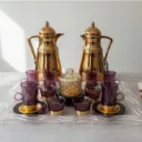 ‏طقم ترامس نحاسي و بنفسجي مع أكواب شاهي وقهوة 26 قطعة