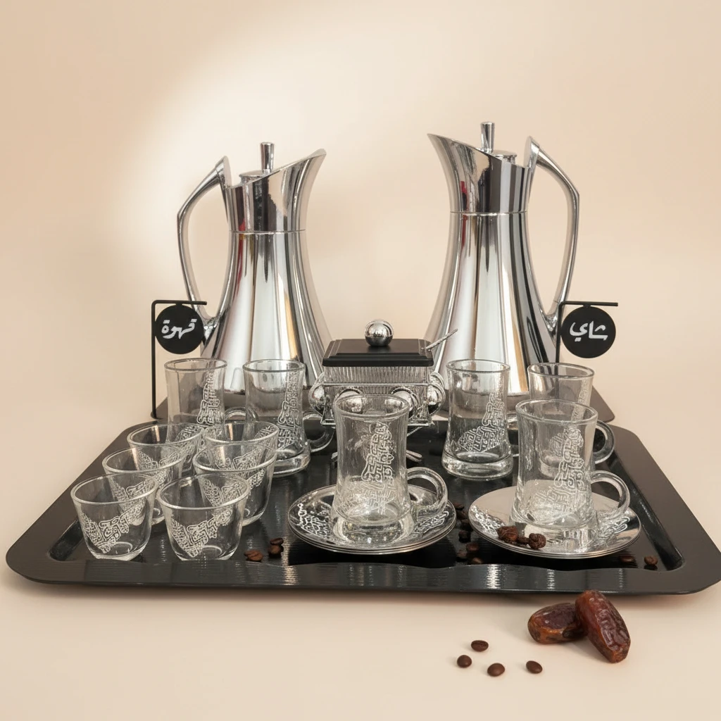 Sliver & Black Vacuum Flask with Tea & Coffee Set 24 pcs