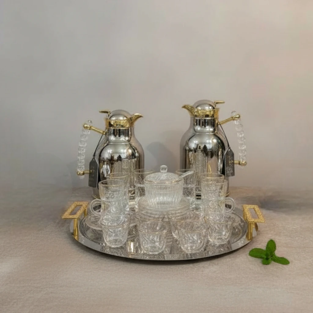 Sliver & Gold Vacuum Flasks with Tea & Coffee Set 24 pcs