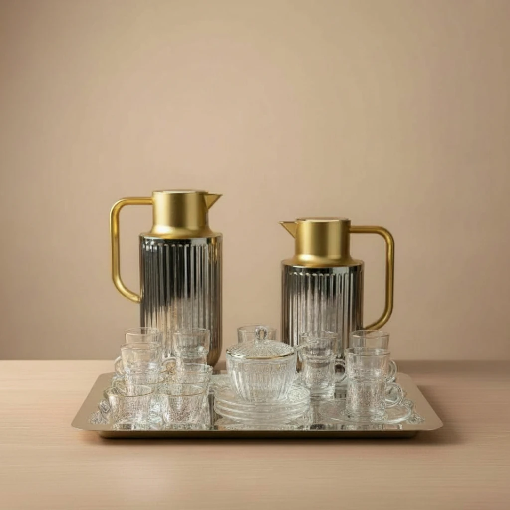 Gold & Silver Vacuum Flasks with Tea & Coffee Set 24 pcs