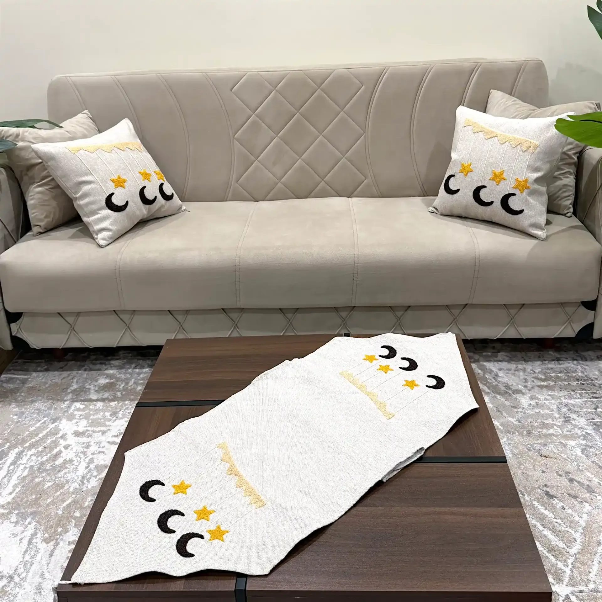 Ramadan Cushions and Table Runner (Black and Yellow 1)