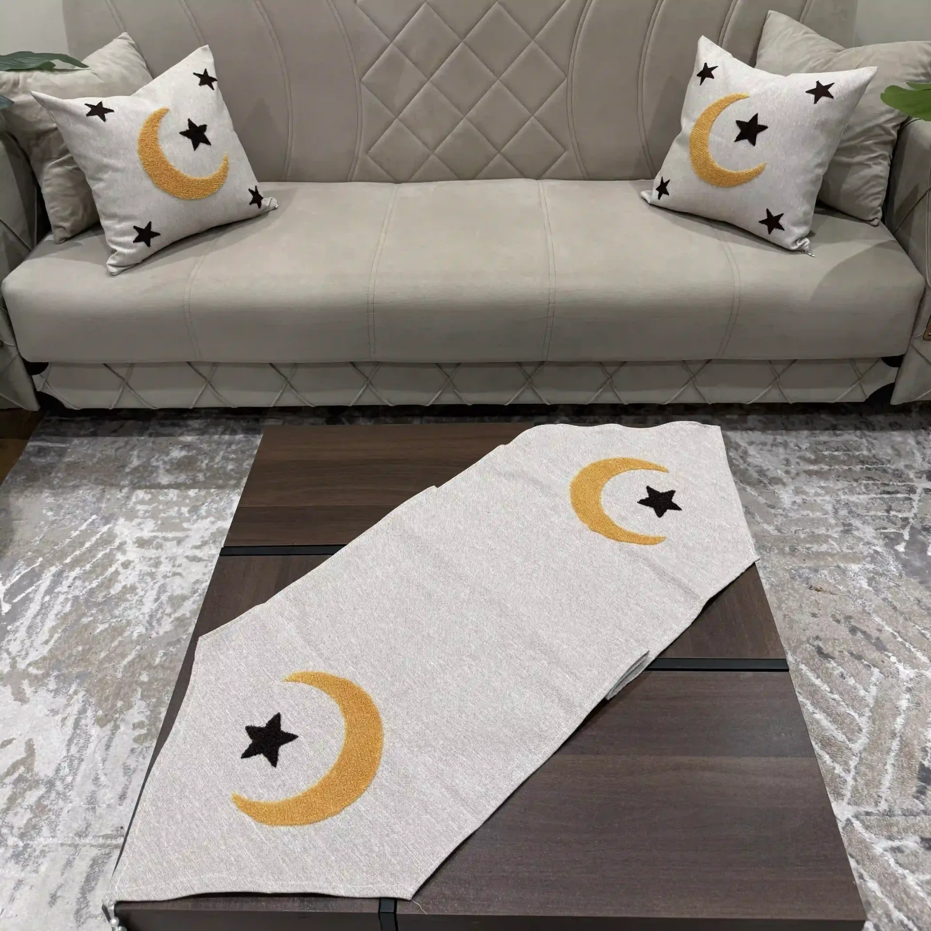 Ramadan Cushions and Table Runner (Black and Yellow 2)