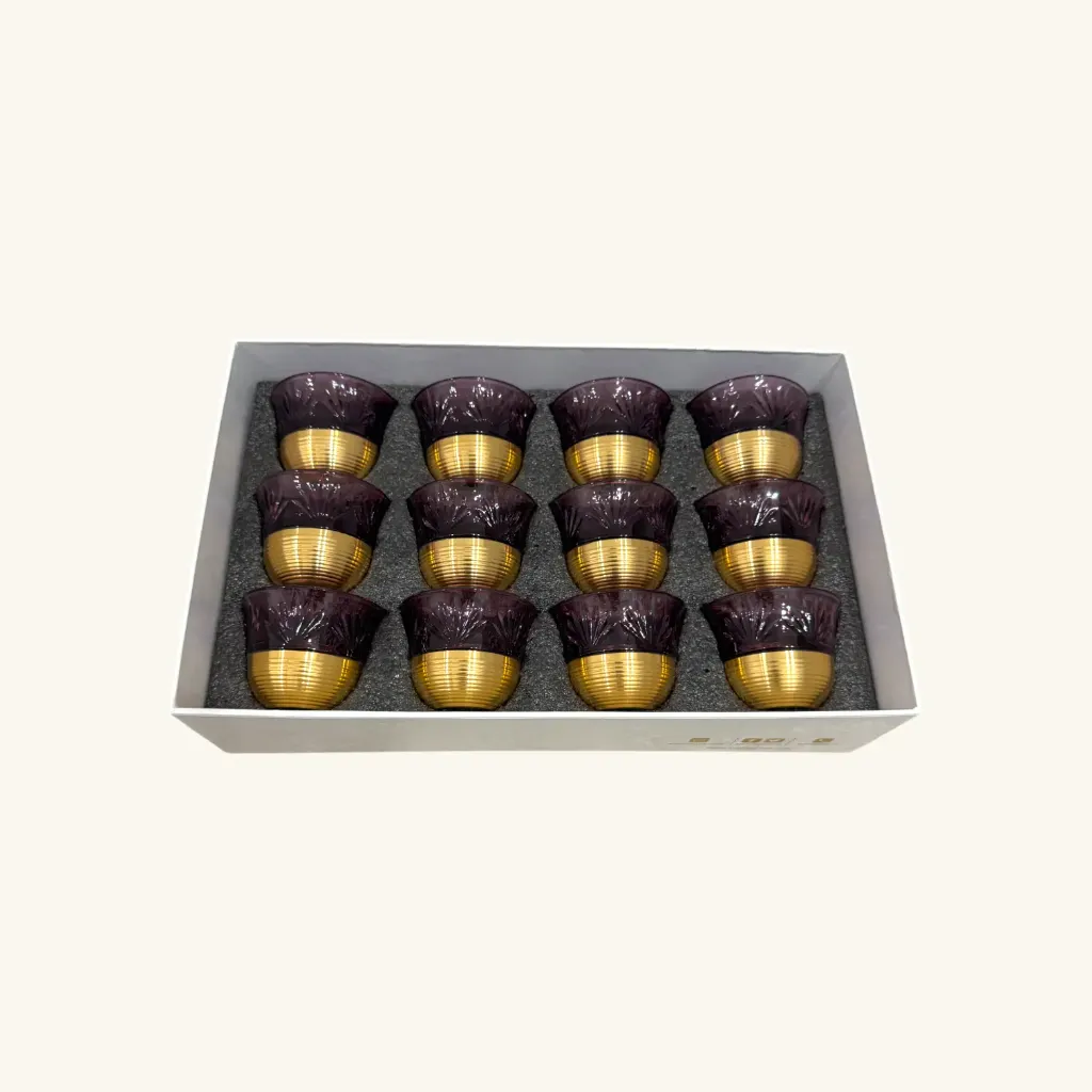 Purple coffee cups with gold base 12 pcs