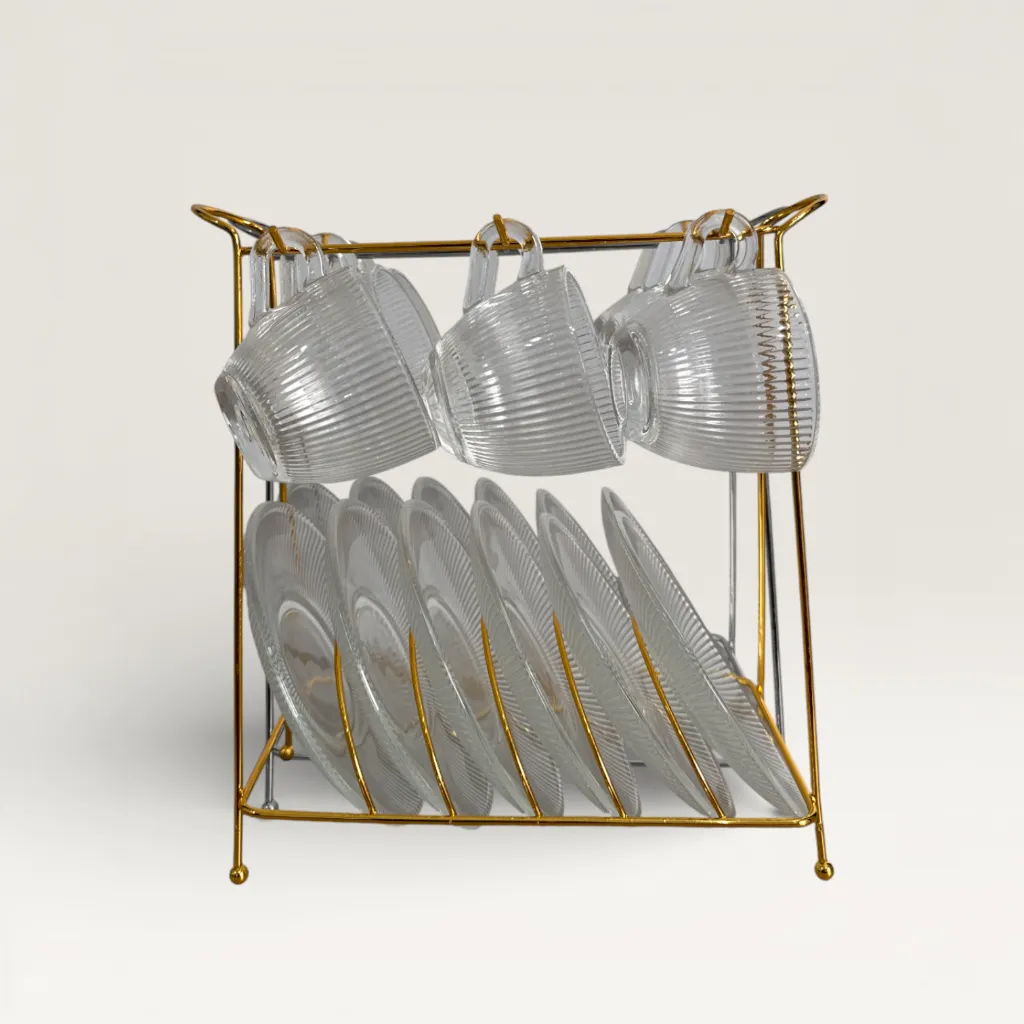 Coffee Cups with Plates and Gold stand